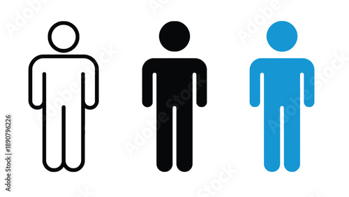 Three colorful human icons standing together in a row on white background