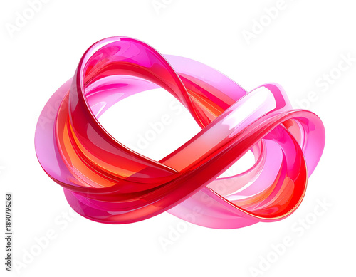 Abstract glossy 3D ribbon loop, multi-colored, isolated on black