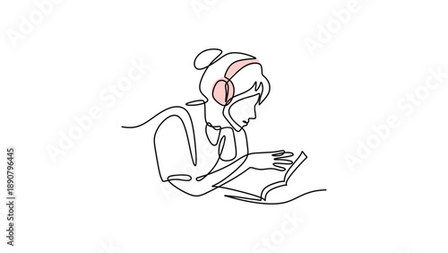 Minimalist Illustration of a Young Woman Relaxing with a Book