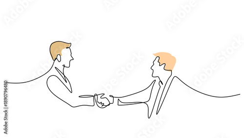 One Line Drawing of Businessmen Shaking Hands for a Corporate Deal