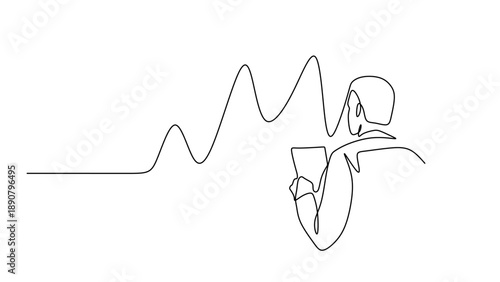 One Line Art of a Businessman Looking at a Rising Stock Chart