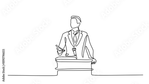 One Line Drawing of a Politician Giving a Speech at a Podium