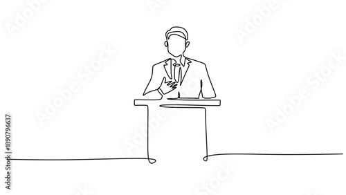 Single Line Art of a Leader Making an Announcement at a Conference