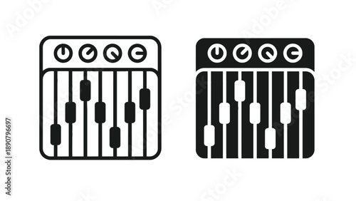 Two audio mixer icons in black and white on a clean background