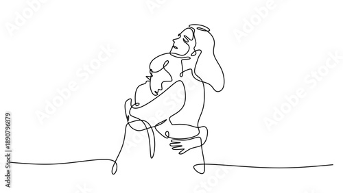 Continuous Line Art of a Romantic Couple of Two Women Hugging