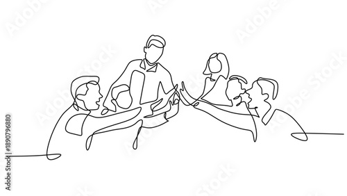 Single Continuous Line Drawing of a Diverse Team in Collaboration