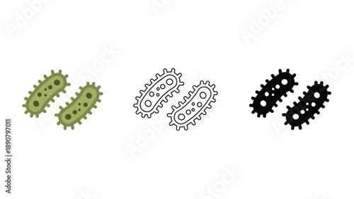 A colorful illustration of bacteria in different shades and styles on a white background