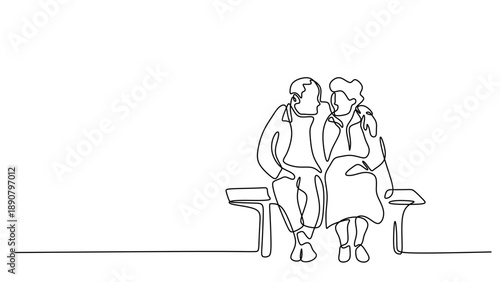 Continuous Line Drawing of an Elderly Couple Hugging