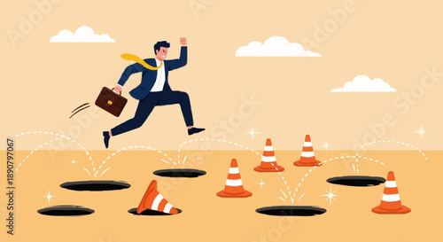 Business Man Overcoming Obstacles