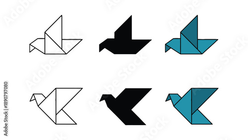 A collection of origami birds in various colors and designs on a white background