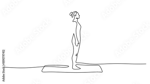 Line Drawing of a Woman in Yoga Mountain Pose (Tadasana)