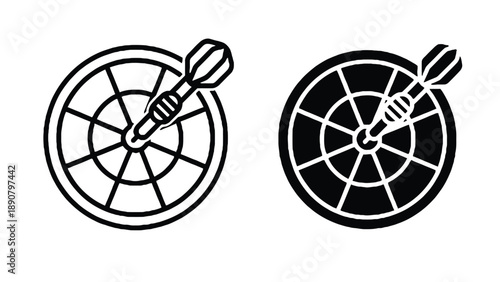 Two black and white dartboard icons with darts on a clean background