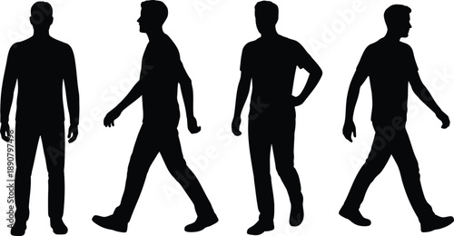 Man silhouette designs featuring people characters in relaxed walking and standing poses for modern visual projects