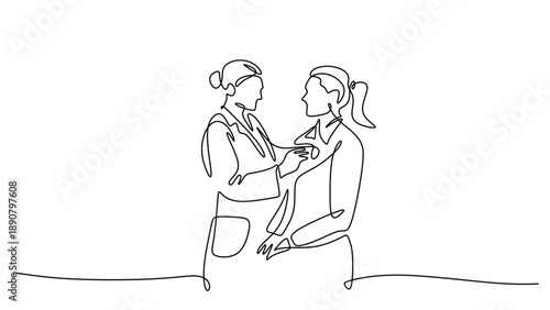 One Line Art of a Doctor Performing a Medical Checkup on a Patient