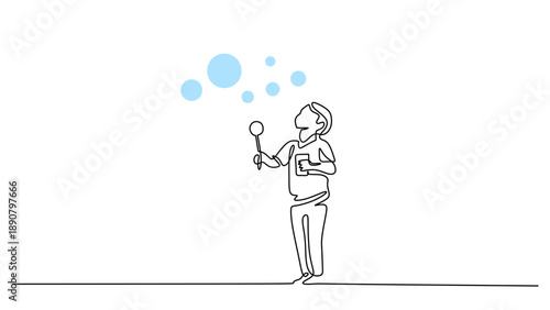Single Line Sketch of a Child Blowing Soap Bubbles