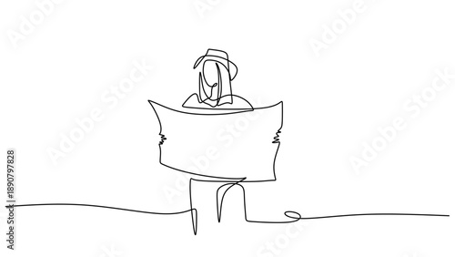 One Line Drawing of a Tourist Holding a Map for Exploration
