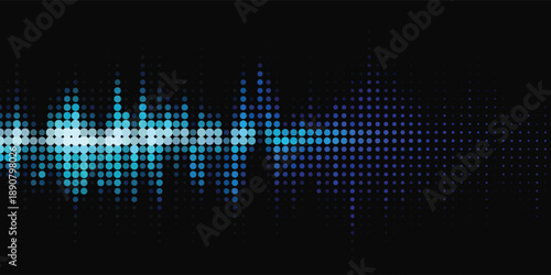 Flowing dots particles wave pattern in blue green colors. Vector curve light line. Abstract background banner design for music, Ai technology, neural network concept