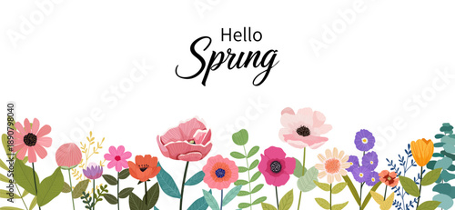 Spring floral theme template, featuring a hand-drawn, fresh and soothing style. Suitable for wedding invitations, flyers, posters, greeting cards, business cards, banners, brochures, social media post
