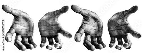 2 style Halftone hands collection. Halftone hands show grabbing gesture . Stylish halftone collage design elements. Hand gestures in pop art style. Transparent background