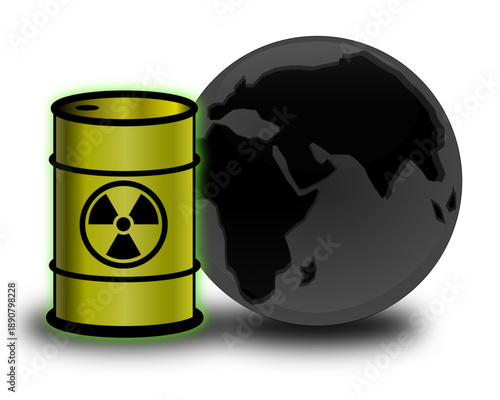 Globe sombre avec un baril de substance radioactive