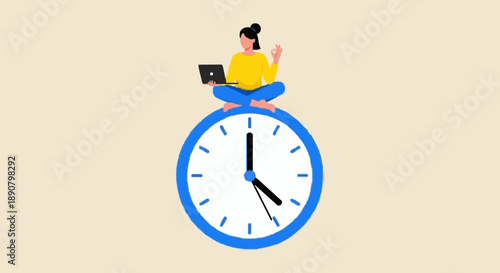 Woman with clock and laptop