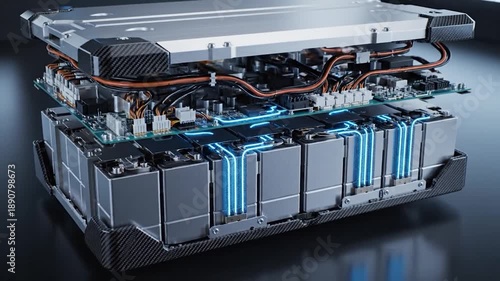 Wallpaper Mural High-tech battery pack with glowing blue energy conduits and carbon fiber details Torontodigital.ca