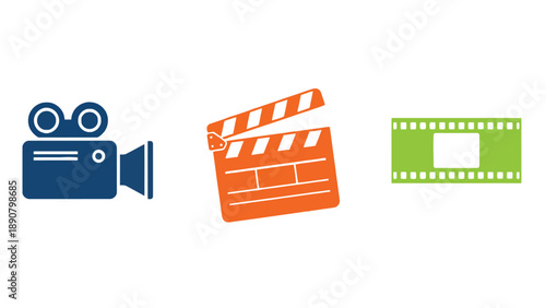 A film crew preparing for a movie shoot with camera and clapperboard