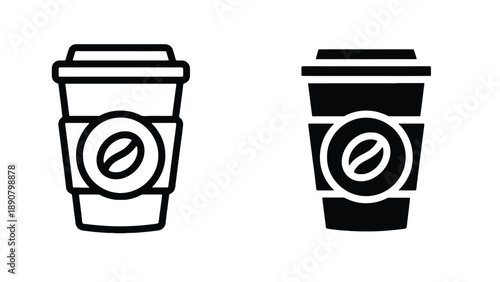 Two black and white coffee cup icons on a plain background