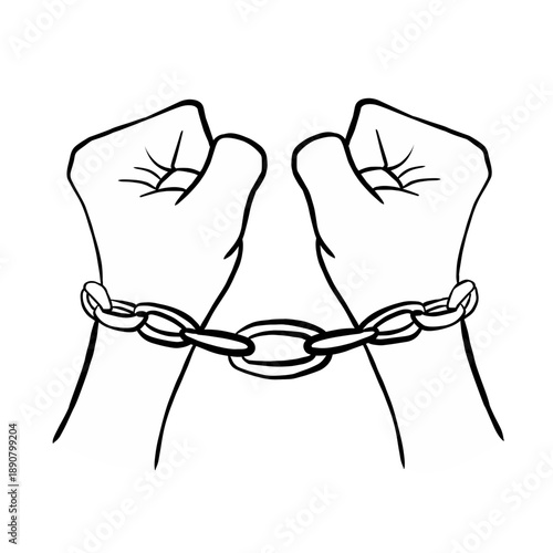 Line Illustration of chained hand isolated
