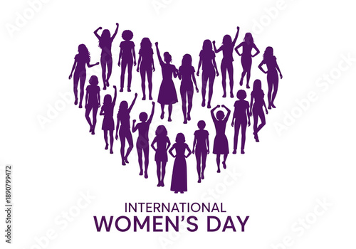 International Womens Day Heart Shape Silhouette Celebration.