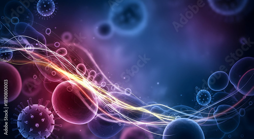 Abstract design of colorful particles and light on dark background