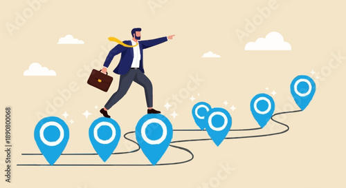 Business Man With Map Points