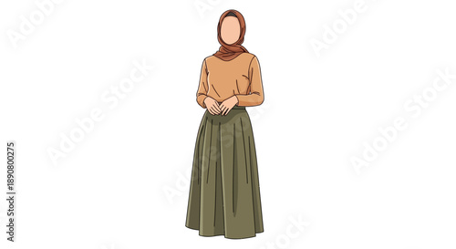Elegant woman wearing hijab and modest outfit standing confidently
