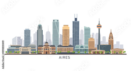 Vibrant cityscape of Buenos Aires with modern skyscrapers and historic buildings