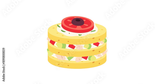 Delicious layered sandwich with fresh vegetables and creamy sauce