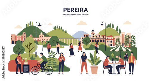 Vibrant cityscape of Pereira with people enjoying outdoor lifestyle