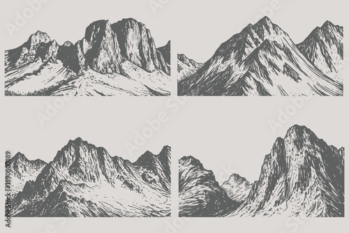Halftone stipple effect on an mountain set vector illustration. Mountain punk Y2K collage design. Eps 10