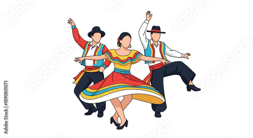 Vibrant dancers in traditional attire performing lively Latin dance