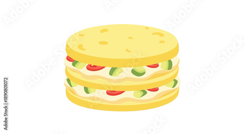 Delicious layered sandwich with fresh vegetables and cheese