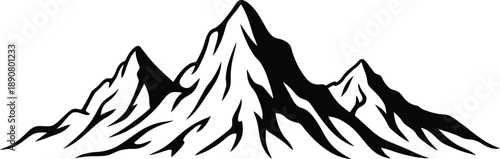 Mountain silhouette vector icon showing rocky peaks and mountain ranges in clean black and white style