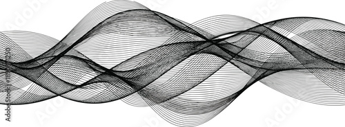 Overlapping black sine wave pattern with varied amplitude and frequency, illustrating interference, oscillation, and harmonic motion