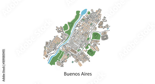 Detailed map of Buenos Aires city with green spaces and waterways