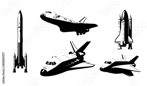Space Transport Vehicles Vector Set for Science and Education