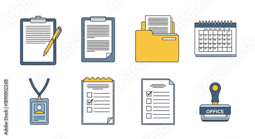 Office documents and stationery icons set