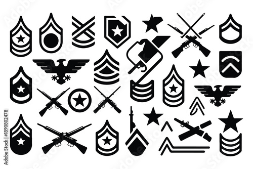 Military Insignia and Symbols Collection in Black and White