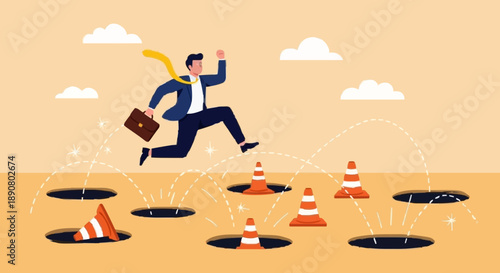 Business Man Over Obstacles