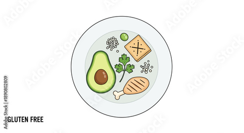 Gluten free meal with avocado and grilled chicken