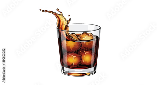 Refreshing glass of cola with ice cubes on a hot summer day