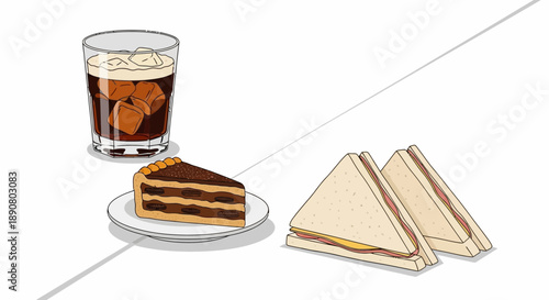 Delicious dessert and sandwich combo with cold drink