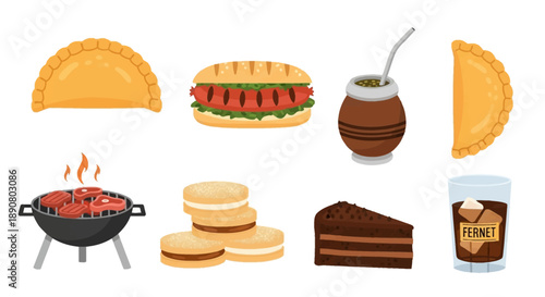 Delicious Argentine food and drinks illustration set
